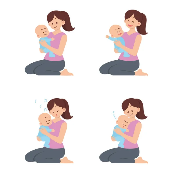 Mother holding happy baby set — Stock Vector