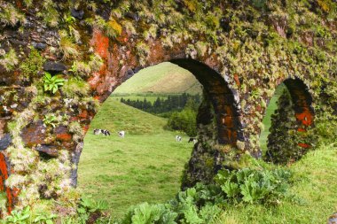 Old colorful viaduct in Sao Miguel island Azores clipart