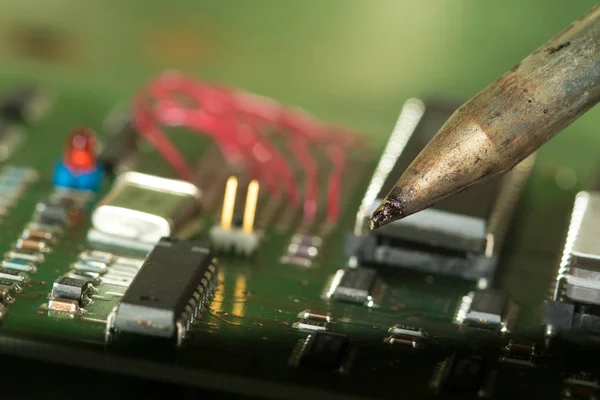 Soldering of electronic circuit board — Stock Photo, Image
