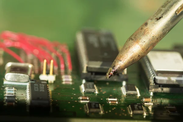 Closeup of Soldering of electronic circuit board — Stock Photo, Image