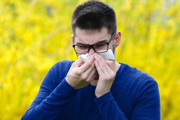 Viral Infection Young Man Sneeze Tissue Paper — Stock Photo, Image