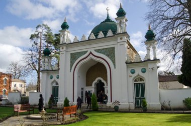 WOking, İngiltere - 7 Şubat 2015: Ziyaretçiler en eski amaçla UK- Woking, Surrey 'deki Şah Jehan Camii' ni inşa ettiler. Ziyaret 'in bir parçası olarak Britanya Müslüman Konseyi tarafından düzenlenen Cami Günüm.