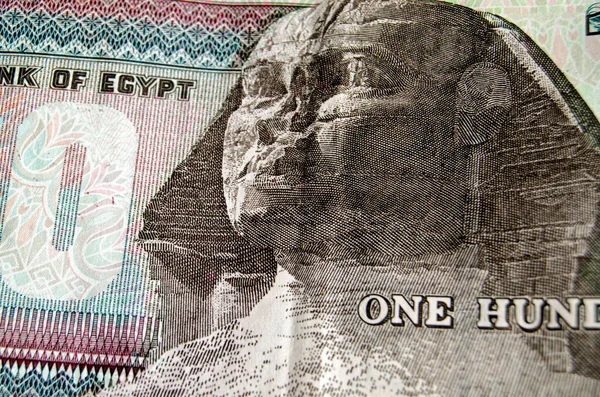 이집트 중앙은행에서 100 파운드 지폐의 내용은 기자의 스핑크스의 얼굴을 지폐를 — 스톡 사진
