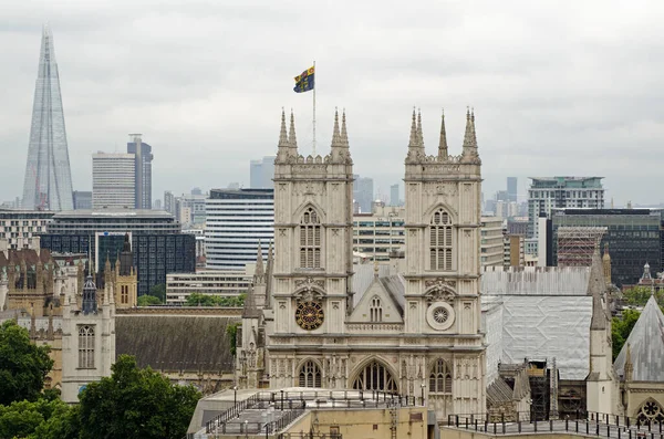 Vista Sobre Telhados Direção Grande Fachada Oeste Histórica Abadia Westminster — Fotografia de Stock