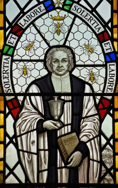 Memorial Stained Glass Window Charles Butler Known Father British Beekeeping — Stock Photo, Image