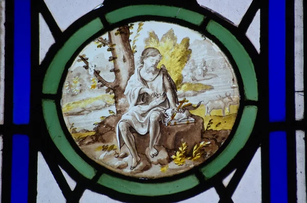 Ένα Βικτωριανό Βιτρό Παράθυρο Που Απεικονίζει Τον Άγιο Ιερώνυμο Στην — Φωτογραφία Αρχείου