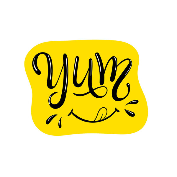 Yum. Yummy word. Vector lettering. Printable graphic tee.