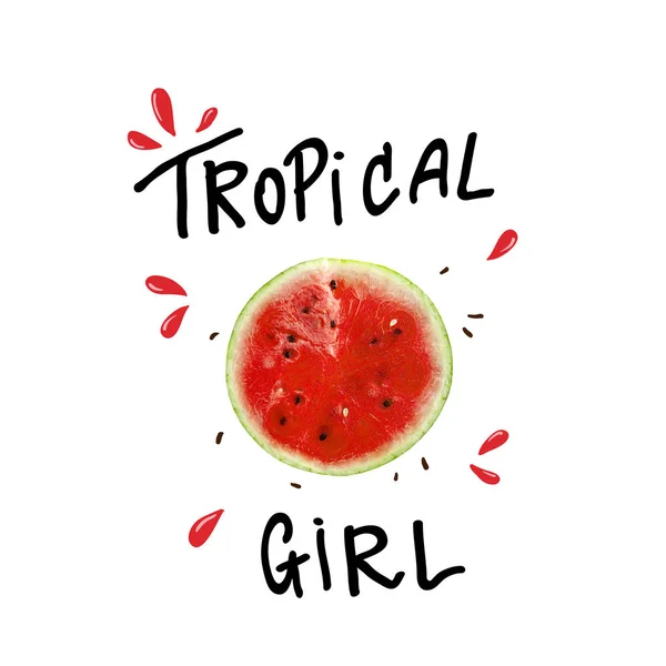 Eslogan de chica tropical, sandía y letras, gráfico de camiseta, diseño de tee print . — Foto de Stock