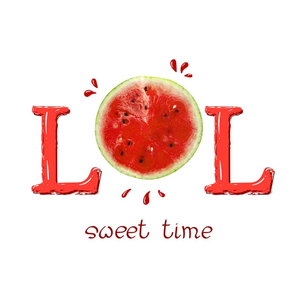 Lol letting with Watermelon (англійською). Ручний малюнок на друкарському плакаті.. — стокове фото