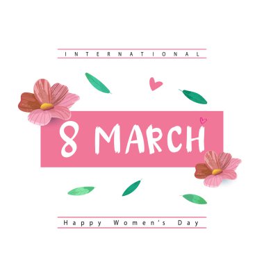 Yazılı Uluslararası Kadınlar Günü Afişi. Çiçek desenli 8 Mart broşürü.