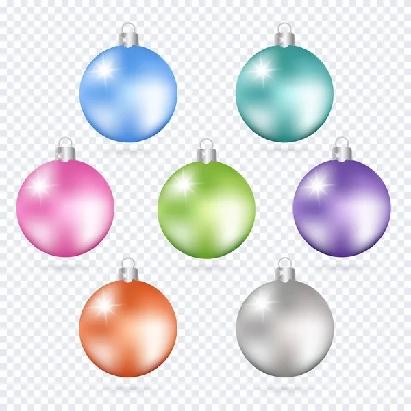 Colorful christmas balls. Set of isolated 3d realistic decorations. — Stock Vector