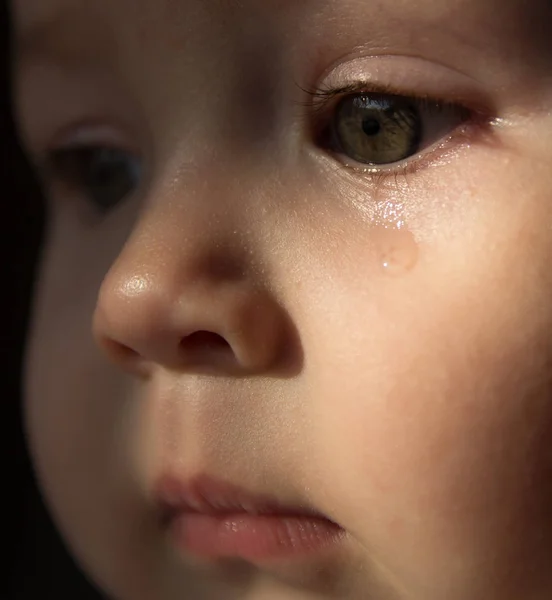 Sad face baby. A tear on the face — Stock Photo, Image