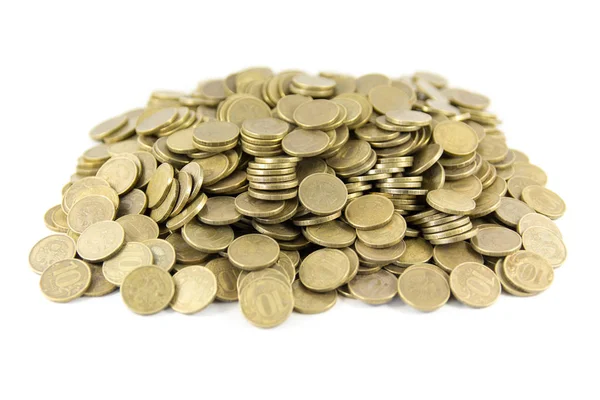 Un montón de monedas sobre un fondo blanco —  Fotos de Stock