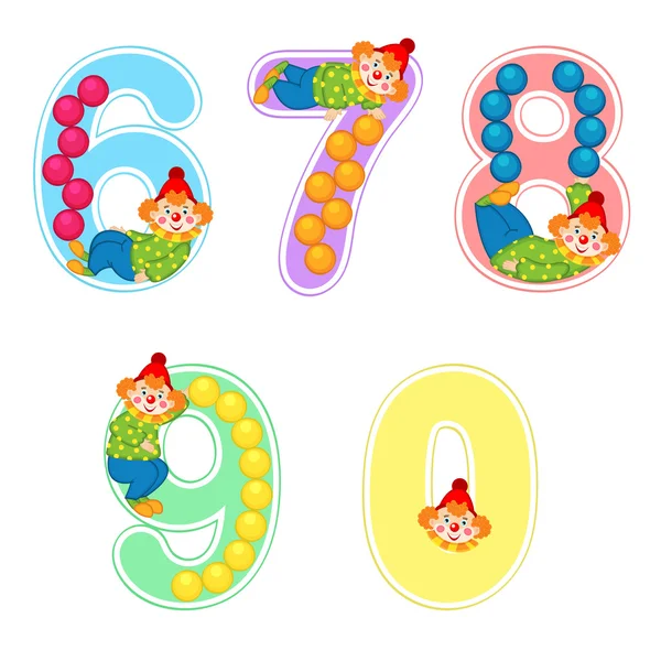 Zahlensatz mit Clown-Jongleur von 6 bis 9 — Stockvektor