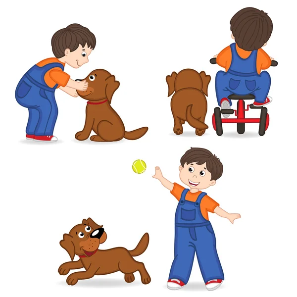Хлопчик грає з собакою — стоковий вектор