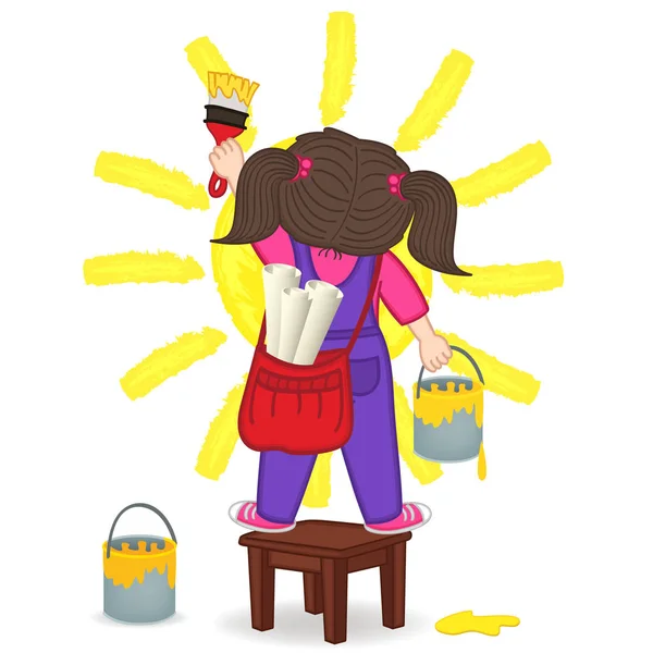 Dívka stojící slunce kreslí na židli — Stockový vektor