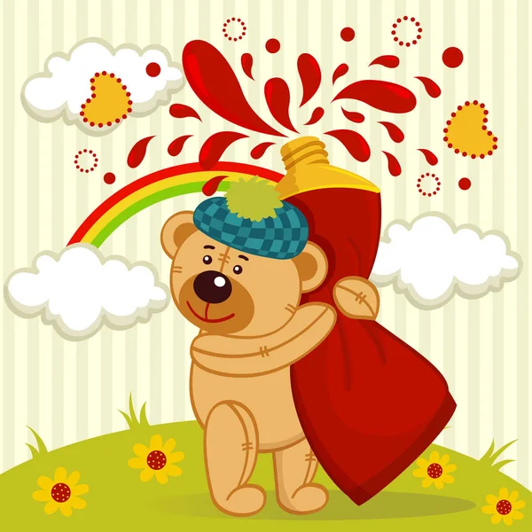 Teddybär mit einer Tube Farbe — Stockvektor