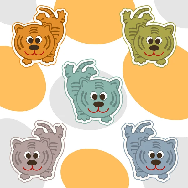Ensemble d'icônes vectorielles de cinq chatons de couleur différente — Image vectorielle