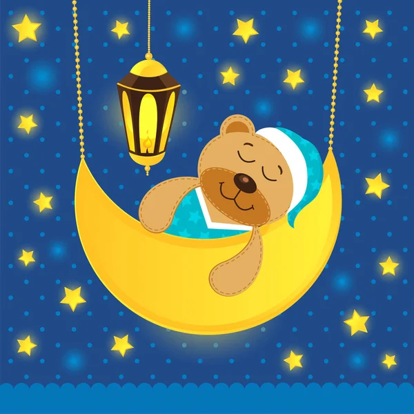 Плюшевий ведмідь спить на Місяці — стоковий вектор