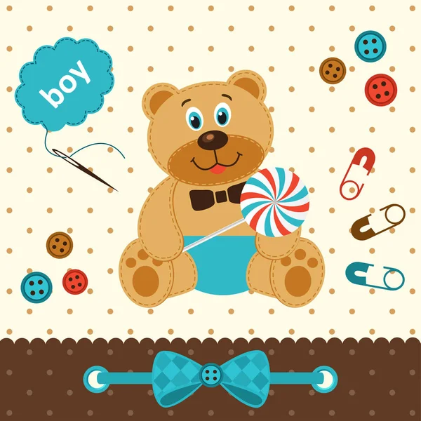 Teddy urso menino com doces —  Vetores de Stock