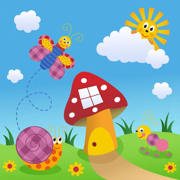 Simple child 's background with funny insects — стоковый вектор