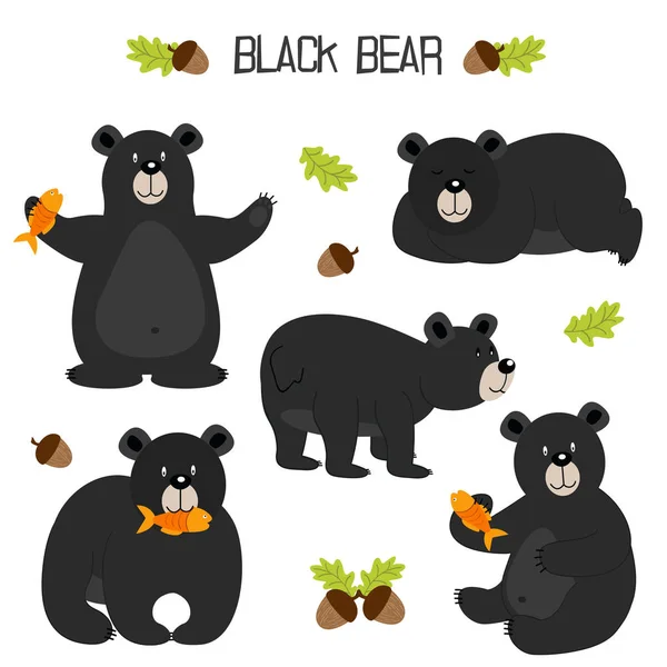 Conjunto de oso negro aislado — Vector de stock