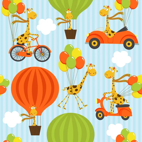 Motif sans couture avec girafe sur ballons — Image vectorielle