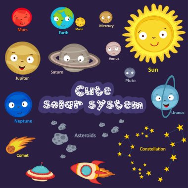 set of cute solar system