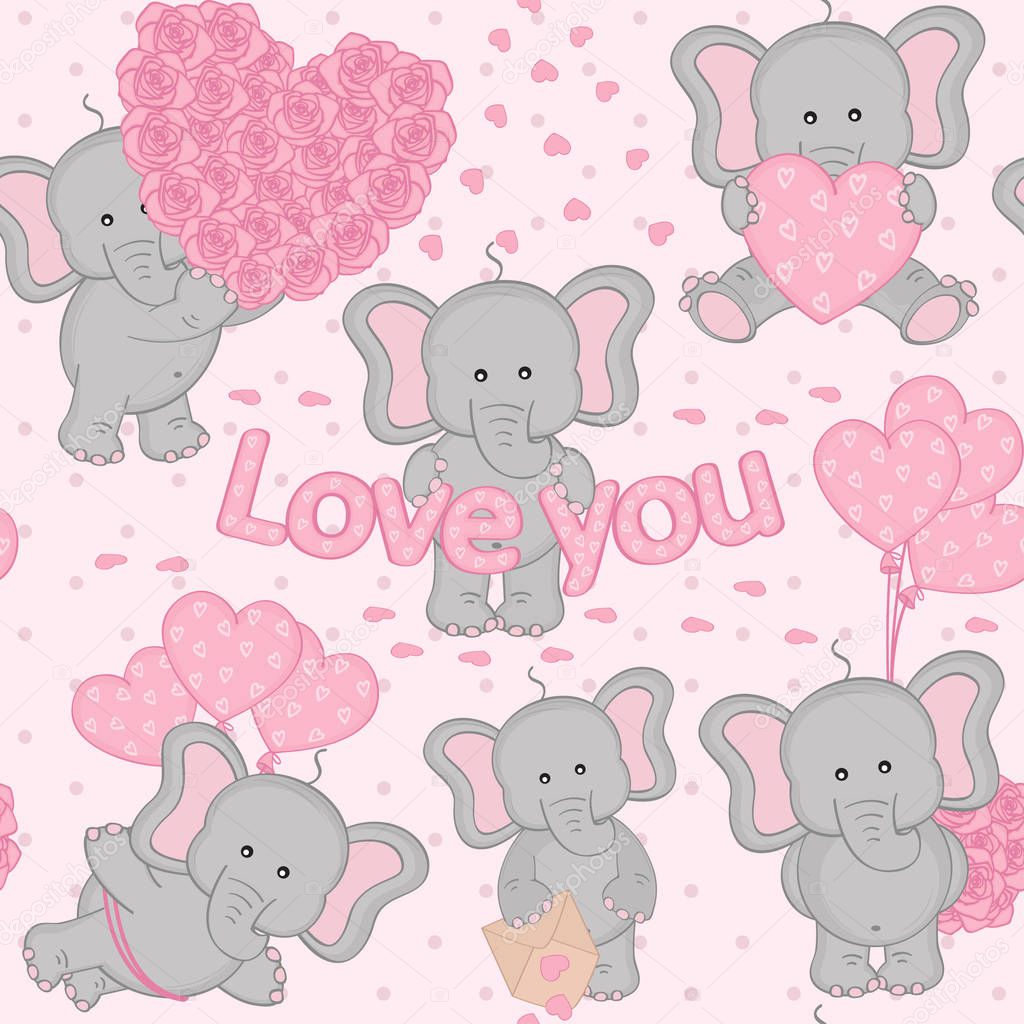 seamless pattern cute valentine elephant