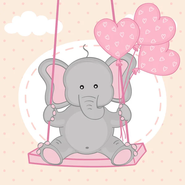 Elefante en columpio con globos — Vector de stock