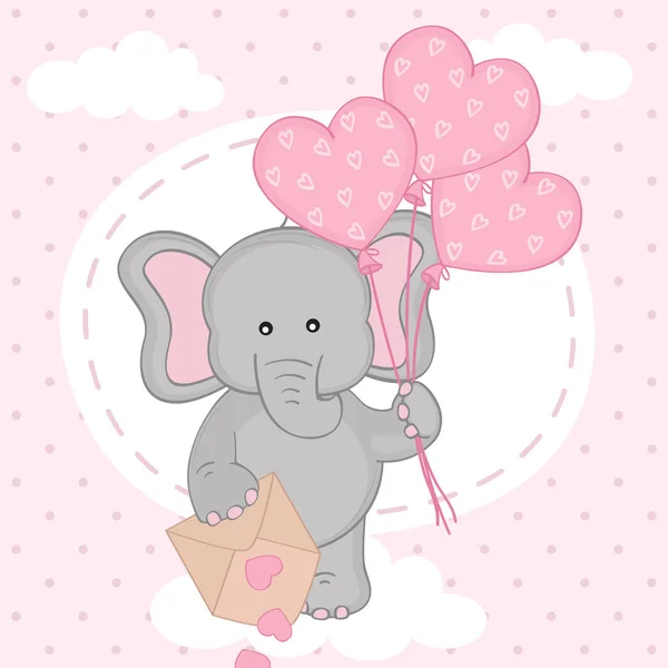 Elefante con globos en la nube — Vector de stock