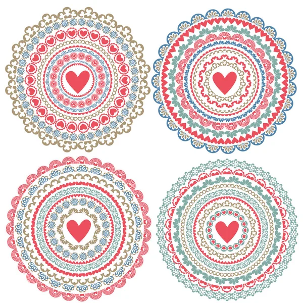 Set of isolated mandalas on Valentines Day — Stock Vector