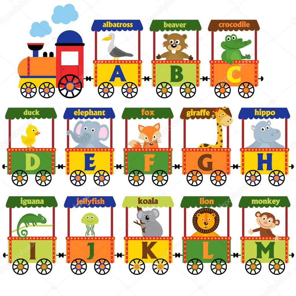 train alphabet with animals A to M 