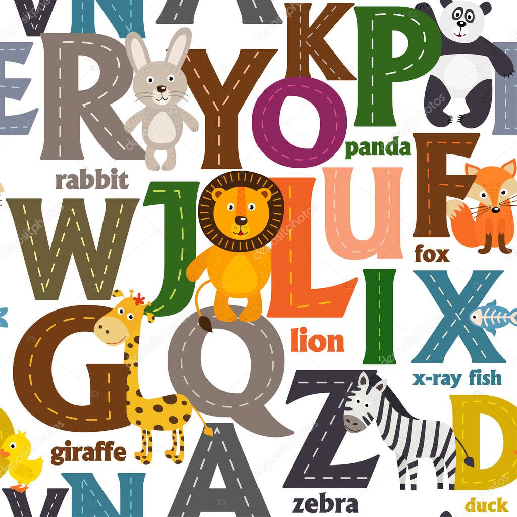 seamless pattern with letters and animals