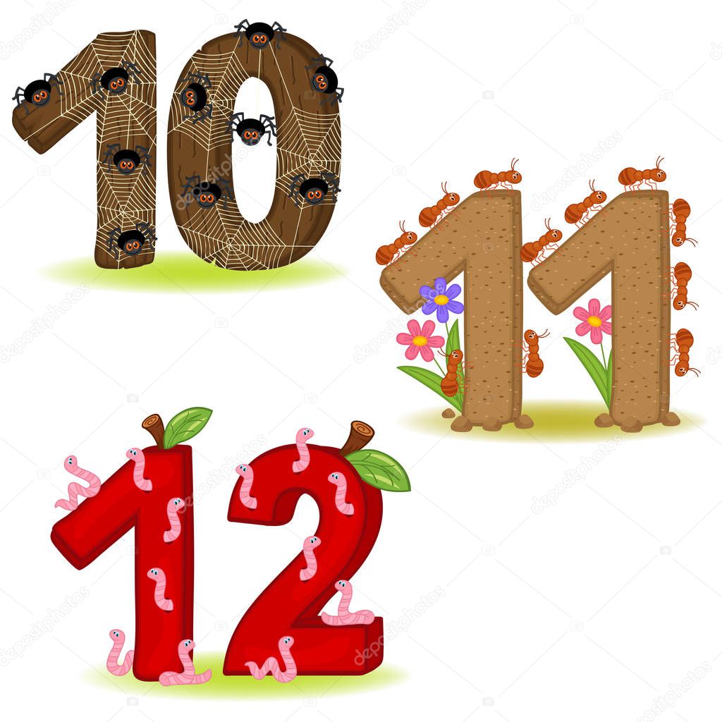 set of numbers with number of animals from 10 to 12