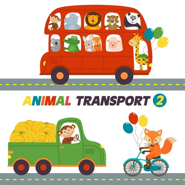 Conjunto de transportes aislados con animales parte 2 — Vector de stock