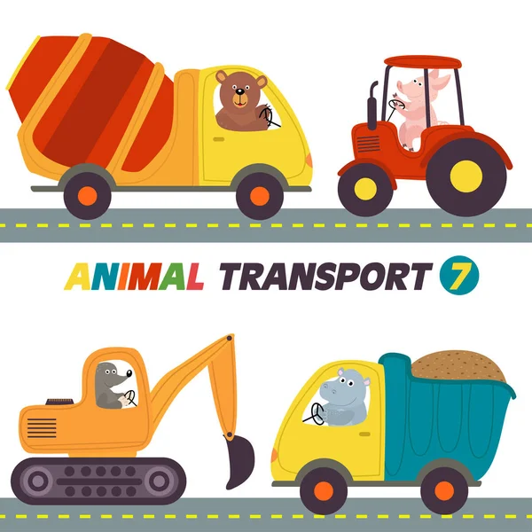 Conjunto de transportes isolados com animais parte 7 — Vetor de Stock