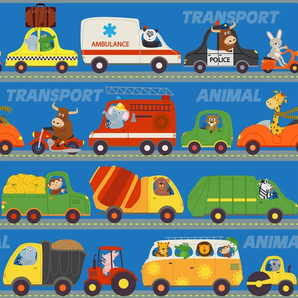 Transporte sin fisuras con animales en carretera — Vector de stock