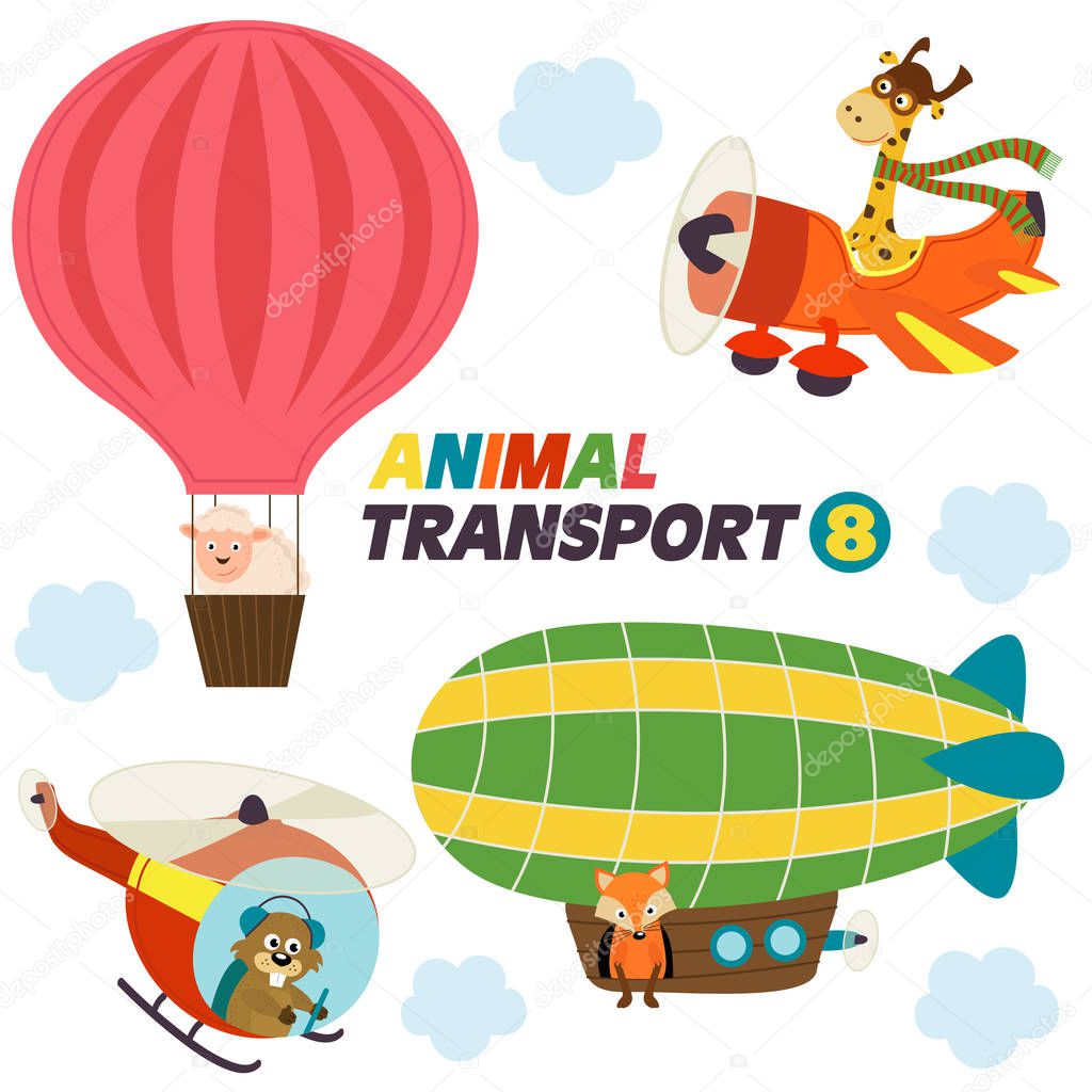 set of isolated air transports with animals