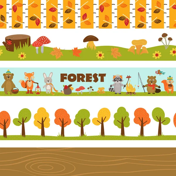 Conjunto de fronteras aisladas bosque — Vector de stock