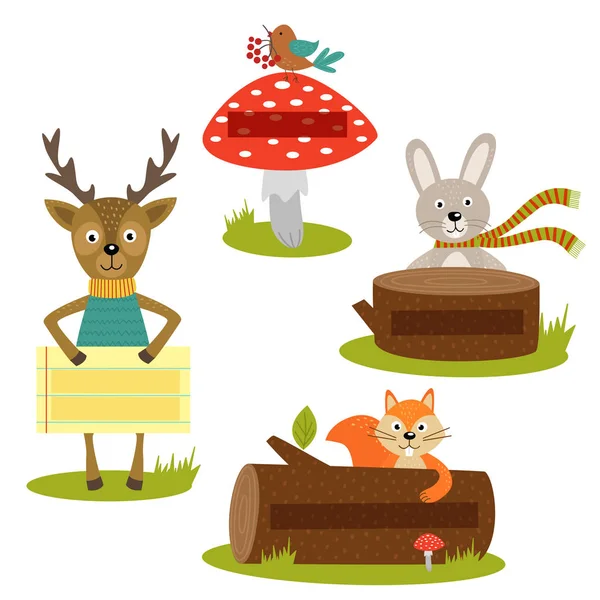 Conjunto de animais florestais isolados com moldura para o seu texto parte 2 —  Vetores de Stock
