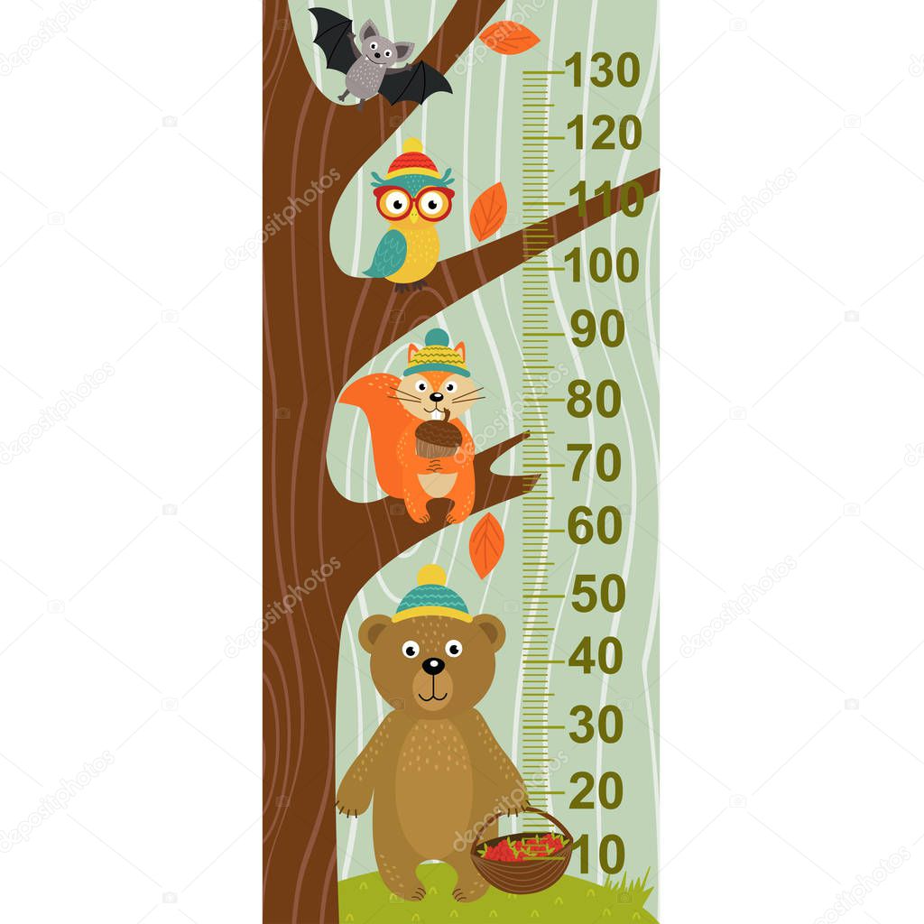 growth measure tree with forest animal 