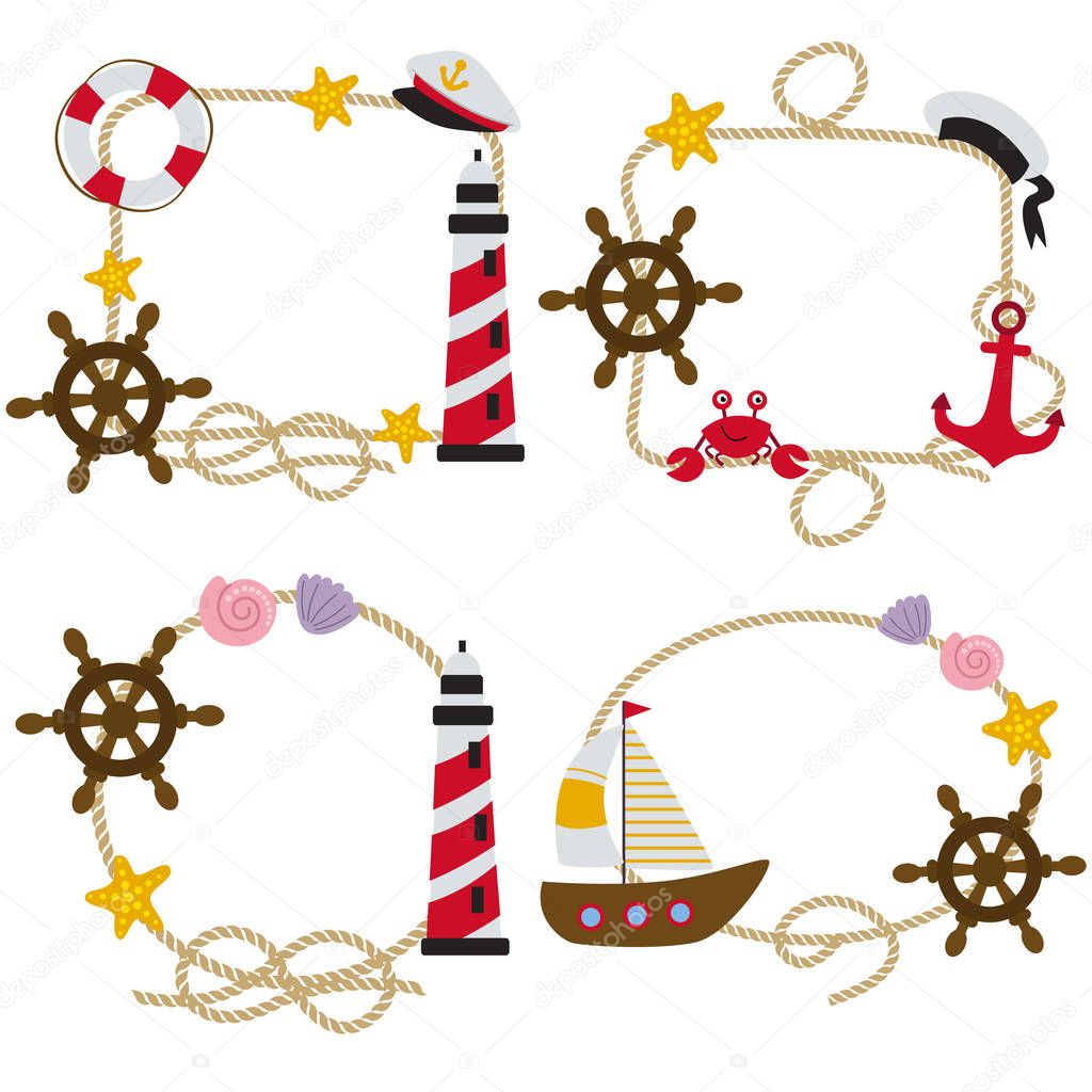 set of isolated rope frames nautical 