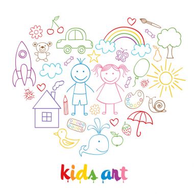 izole çocuk çizimleri kümesi