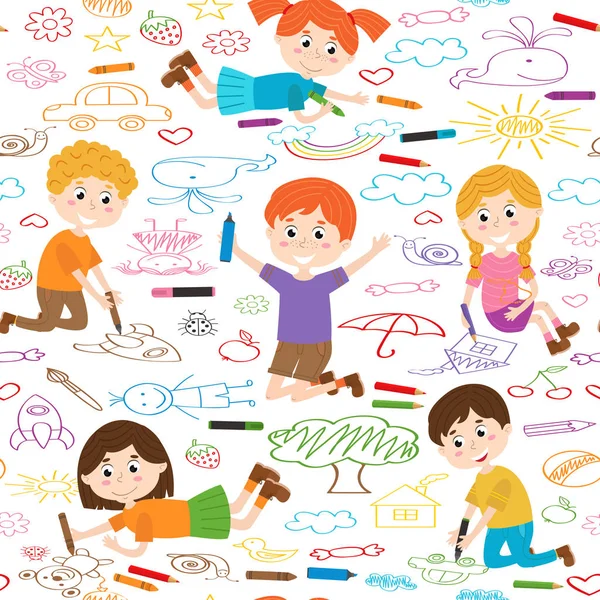 Nahtloses Muster mit Kinderkunst — Stockvektor