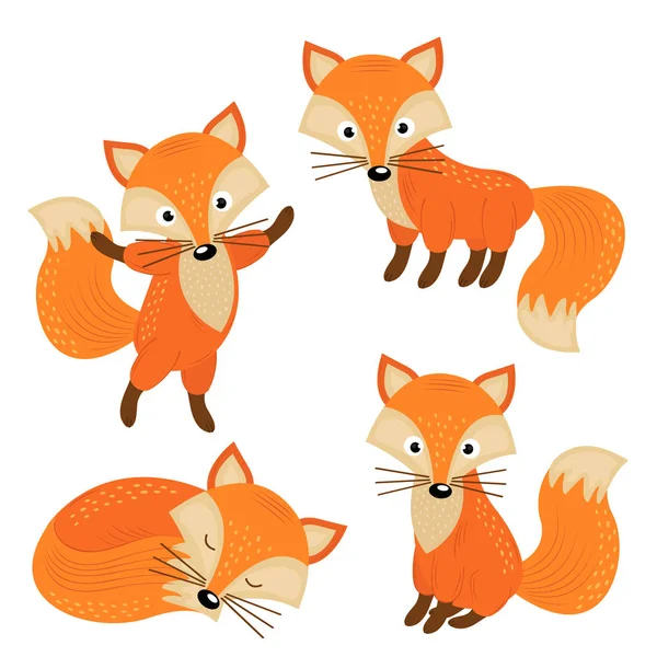 Set of isolated cute foxes part 2 — Stock Vector