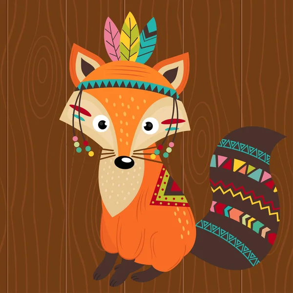 Tribal fox på trä bakgrund — Stock vektor