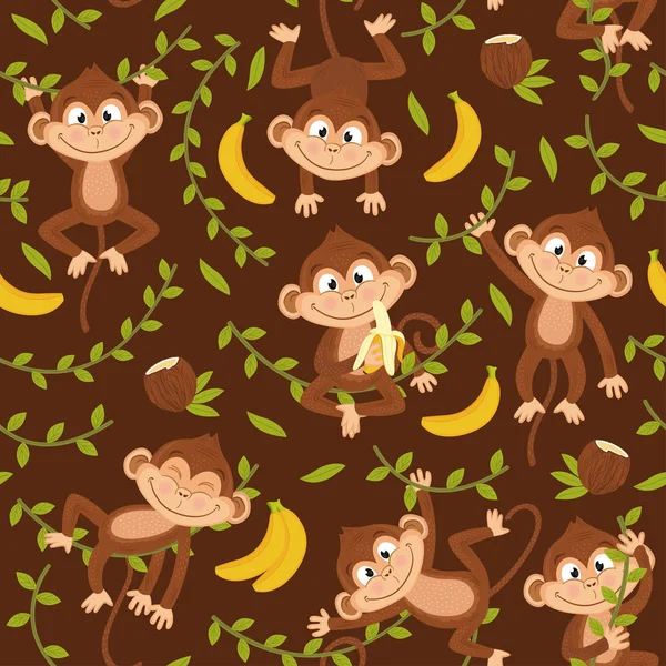 Wzór z małpa na brązowym tle — Wektor stockowy