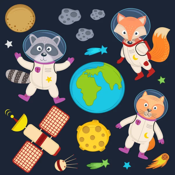 Conjunto de animales en el espacio parte 1 — Vector de stock