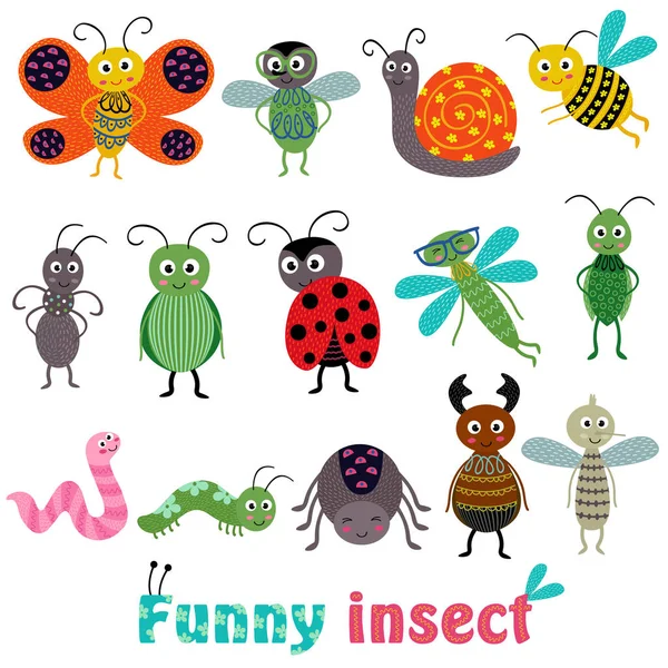 Conjunto de aislado con insectos divertidos — Vector de stock